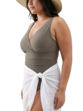 BloomChic Textured Surplice One-Piece Swimsuit in Dim Gray size 22-24/3X NWOT